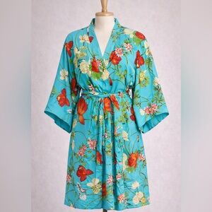 Natori Wild Poppy Floral Kimono Robe Small